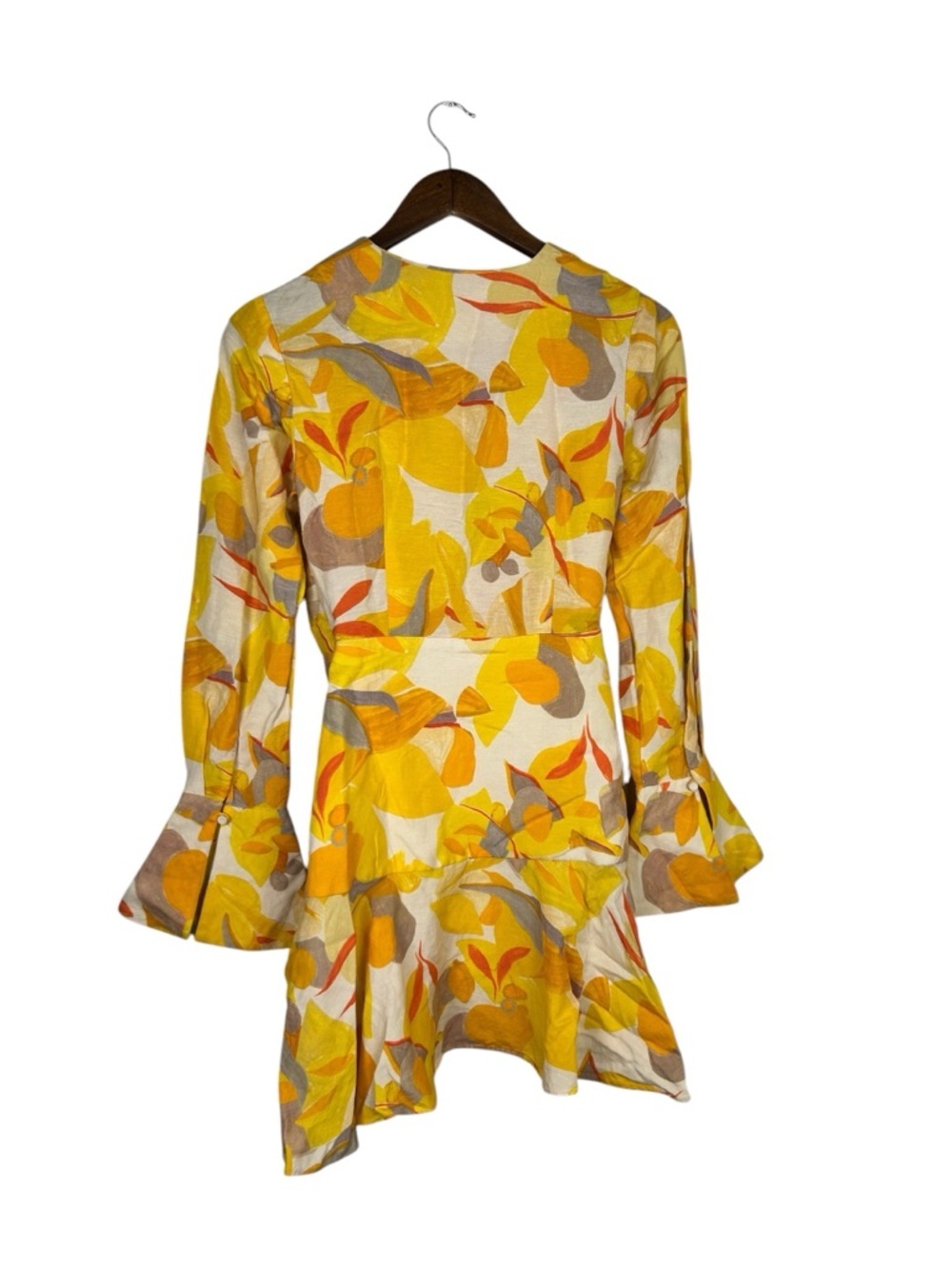 Acler Floral Print Linen Blend Mini Dress XS (2) A-Line Ruffle V Neck - Picture 7 of 10